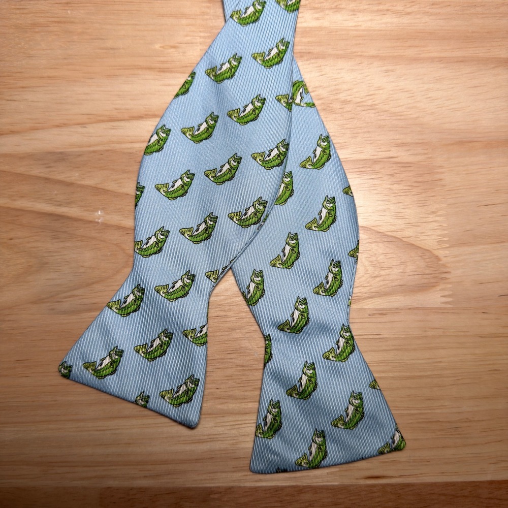 Southern Proper Bow Tie Mens OS Blue Bass Fish Fishing Silk Adjustable Preppy